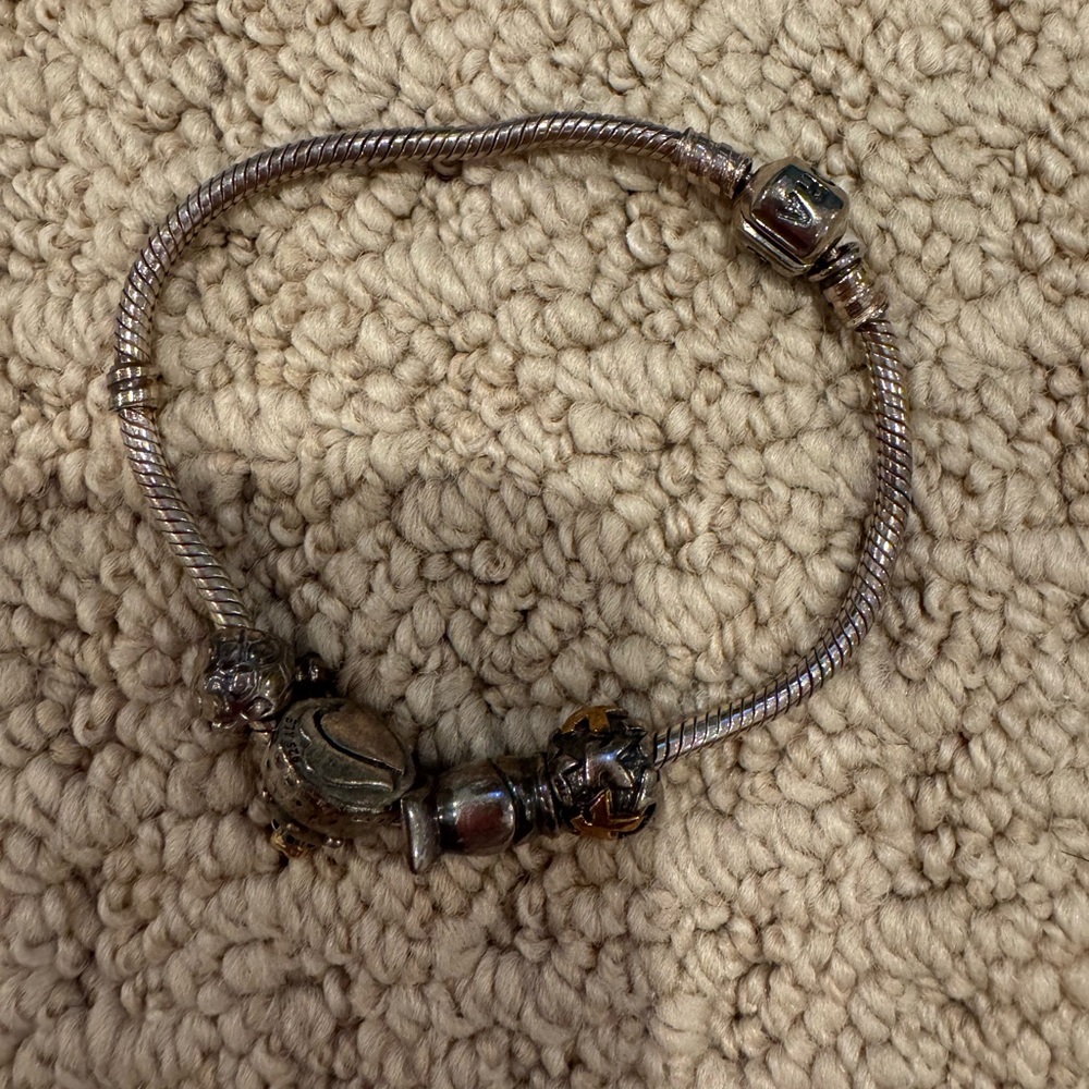 Pandora Charm Bracelet with four charms … ball, fish, cake, and giraffe